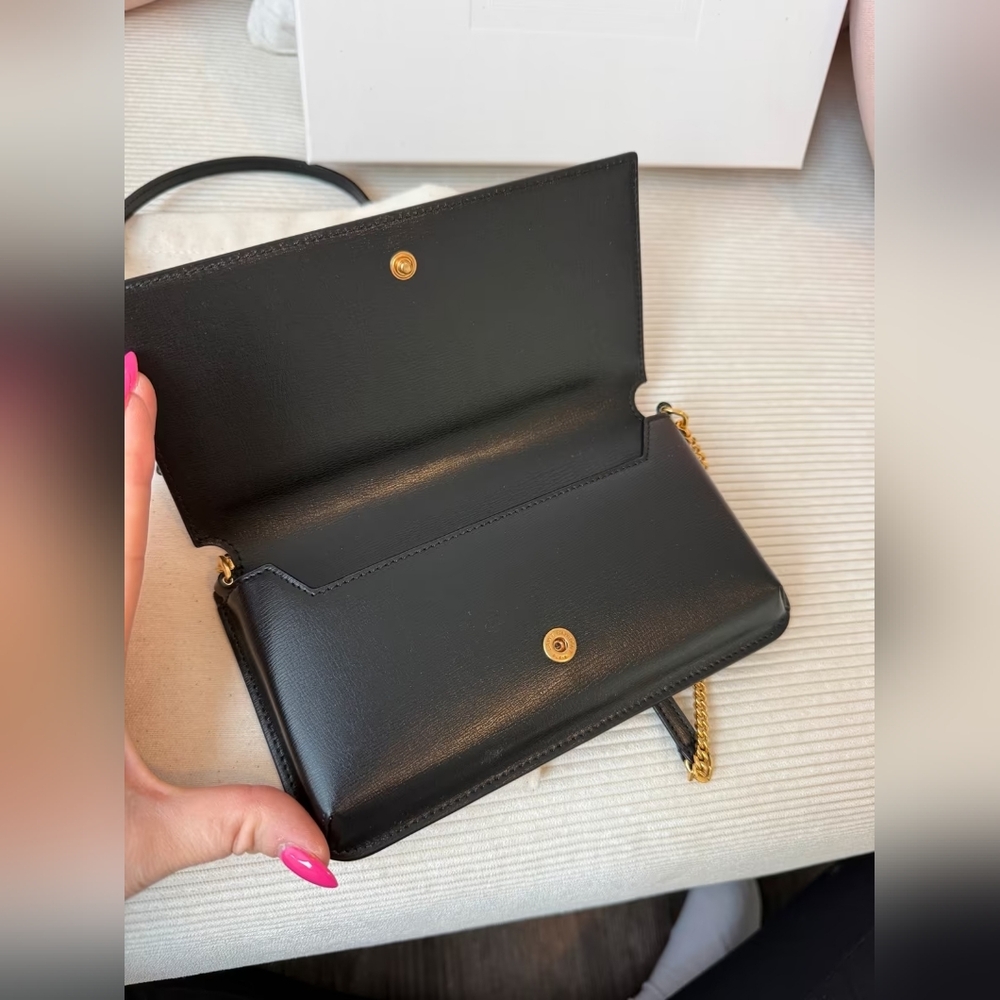 Yves Saint Laurent Cassandre Phone Holder Leather Chain Wallet Purse - Picture 4 of 11